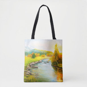  oil painting of beautifl autumn landscape, forest tote bag