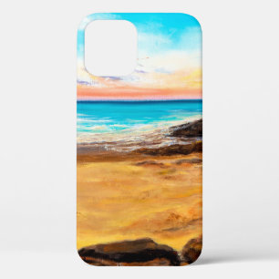 oil painting of beautiful golden sunset over ocea iPhone 12 case