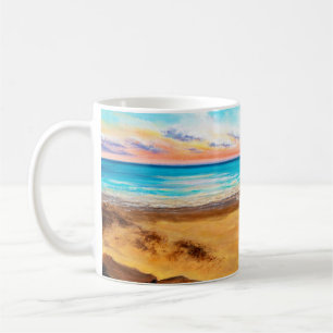 oil painting of beautiful golden sunset over ocea coffee mug