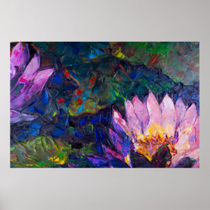 Oil painting of beautiful lotus flower poster