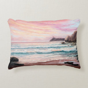 oil painting of beautiful purple sunset over ocea decorative cushion