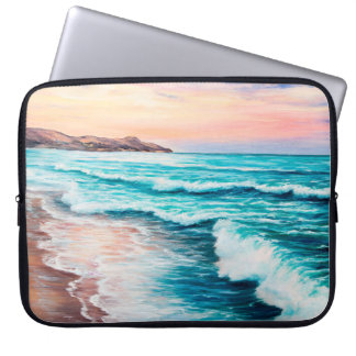  oil painting of beautiful purple sunset over ocea laptop sleeve