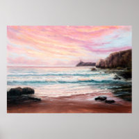 oil painting of beautiful purple sunset over ocea