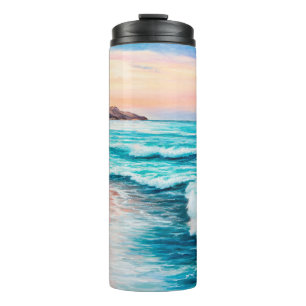 oil painting of beautiful purple sunset over ocea thermal tumbler
