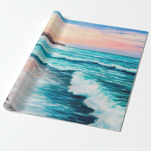 oil painting of beautiful purple sunset over ocea wrapping paper
