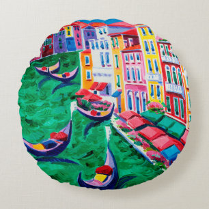 oil painting of beautiful Venice, Italy on canvas Round Cushion