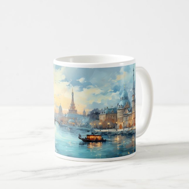 Oil Painting Of City And River Coffee Mug (Front Right)