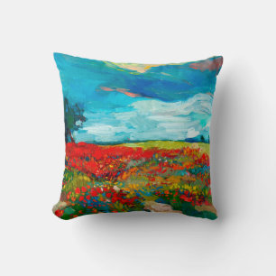 oil painting of fields of flowers on canvas. Coun Cushion