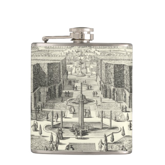 Oil Painting of Fountains at Garden of Versailles Hip Flask (Front)