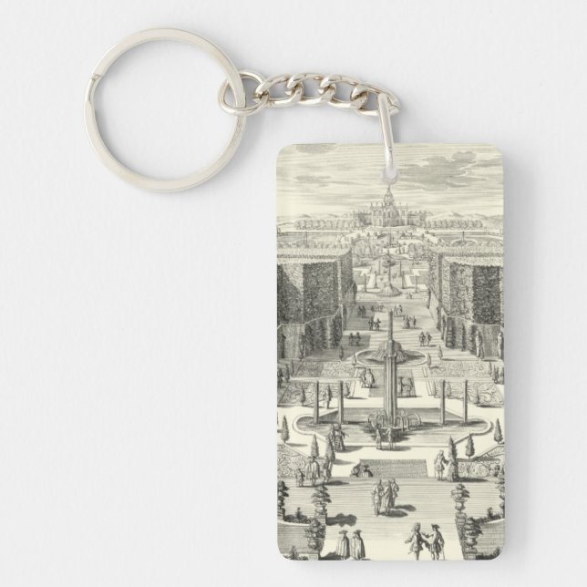 Oil Painting of Fountains at Garden of Versailles Key Ring (Front)