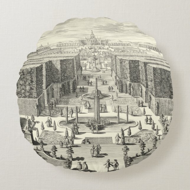 Oil Painting of Fountains at Garden of Versailles Round Cushion (Front)