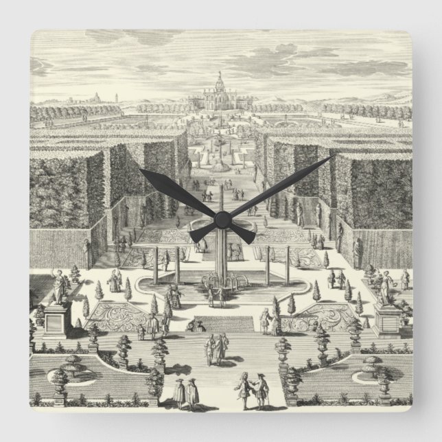 Oil Painting of Fountains at Garden of Versailles Square Wall Clock (Front)