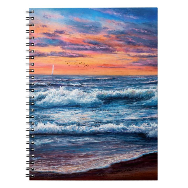  oil painting of Ocean and beach on canvas. Rich g Notebook (Front)