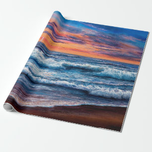  oil painting of Ocean and beach on canvas. Rich g Wrapping Paper