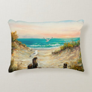 oil painting of ocean beach dunes with seagulls o decorative cushion