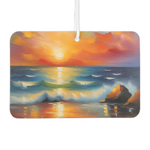 Oil Painting of orange sunset over the ocean Car Air Freshener