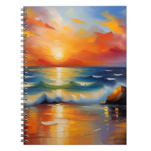 Oil Painting of orange sunset over the ocean Notebook