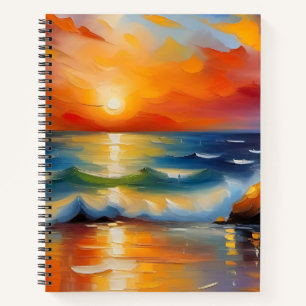 Oil Painting of orange sunset over the ocean Notebook