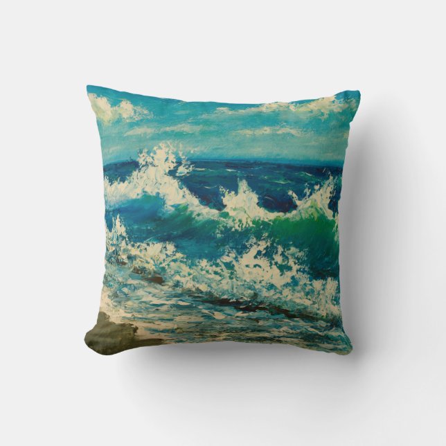 oil painting of sea beach, beautiful waves on can cushion (Front)