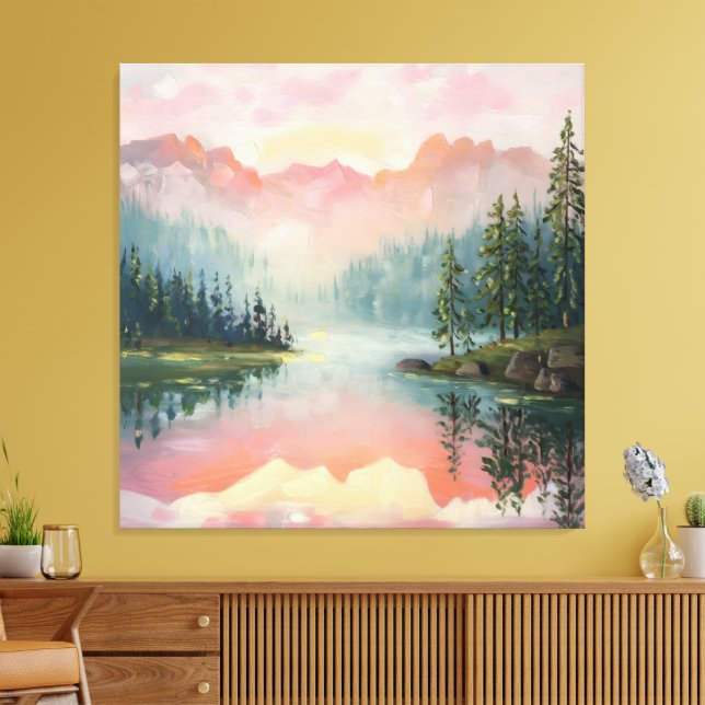 oil painting of Sunrise Over the Mountains. Canvas Print (Insitu(LivingRoom))