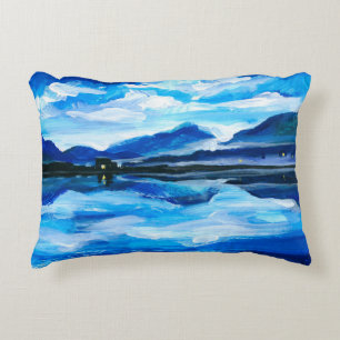 Oil Painting of the twilight on mountain lake. Al Decorative Cushion