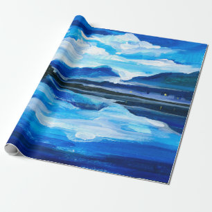 Oil Painting of the twilight on mountain lake. Al Wrapping Paper