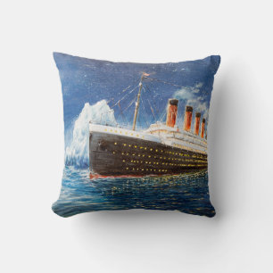 oil painting of Titanic and iceberg in ocean at n Cushion