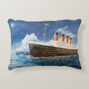  oil painting of Titanic and iceberg in ocean at n Decorative Cushion