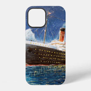 oil painting of Titanic and iceberg in ocean at n iPhone 12 Case