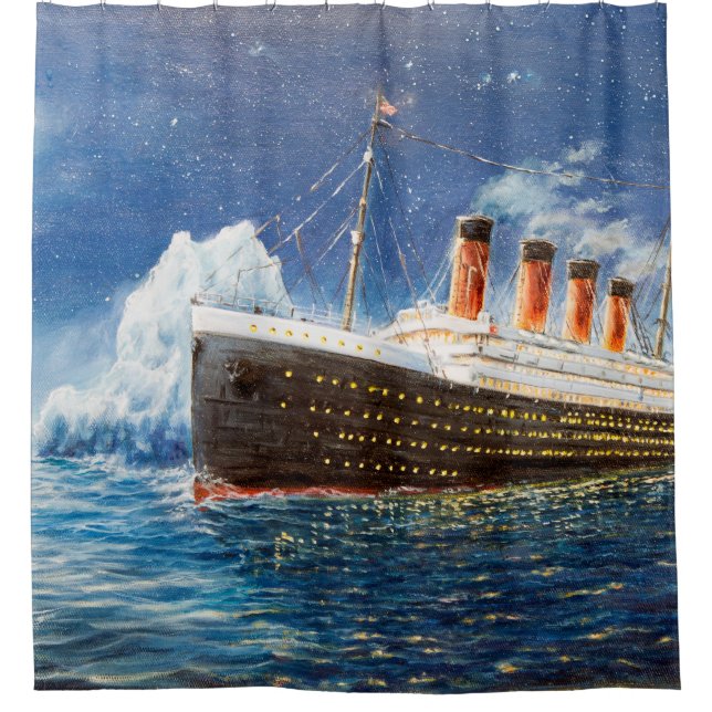  oil painting of Titanic and iceberg in ocean at n Shower Curtain (Front)