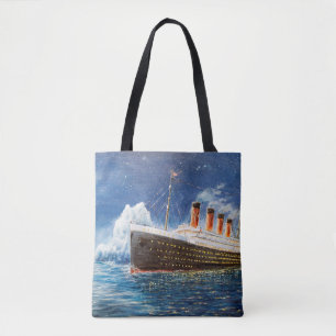 oil painting of Titanic and iceberg in ocean at n Tote Bag