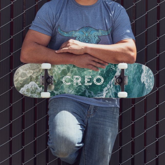 Oil painting of tropical ocean surf skateboard (Outdoor 3)