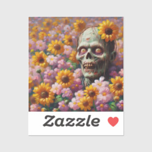 Oil Painting of Zombie in Flower Field Halloween