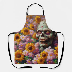 Oil Painting of Zombie in Flower Field Halloween Apron