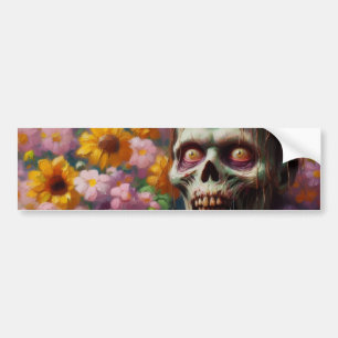 Oil Painting of Zombie in Flower Field Halloween Bumper Sticker