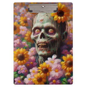 Oil Painting of Zombie in Flower Field Halloween Clipboard
