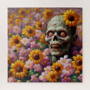 Oil Painting of Zombie in Flower Field Halloween Jigsaw Puzzle