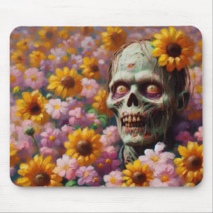 Oil Painting of Zombie in Flower Field Halloween Mouse Mat