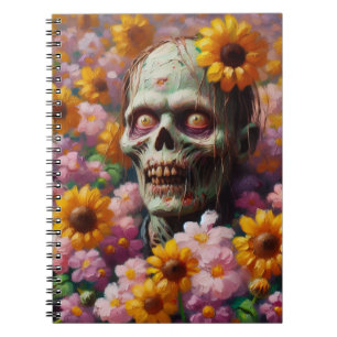 Oil Painting of Zombie in Flower Field Halloween Notebook