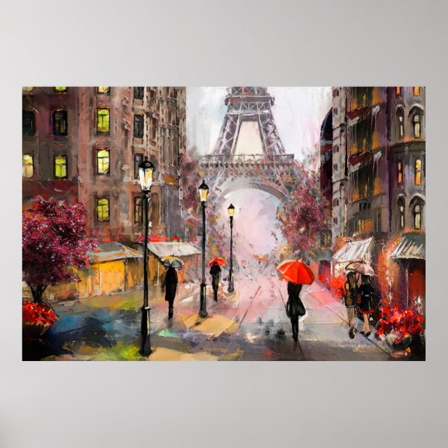 oil painting on canvas, street view of Paris. Artw Poster (Front)