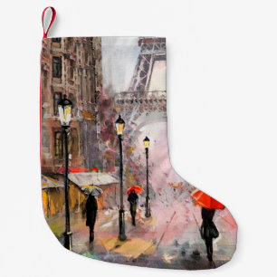 oil painting on canvas, street view of Paris. Artw Small Christmas Stocking