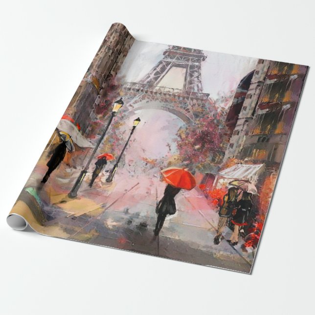 oil painting on canvas, street view of Paris. Artw Wrapping Paper (Unrolled)