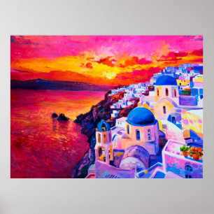  oil painting on canvas. Sunset over the island. M Poster