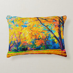 oil painting on canvas. Yellow trees. Modern art. Decorative Cushion