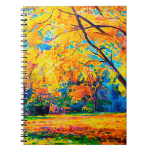 oil painting on canvas. Yellow trees. Modern art. Notebook