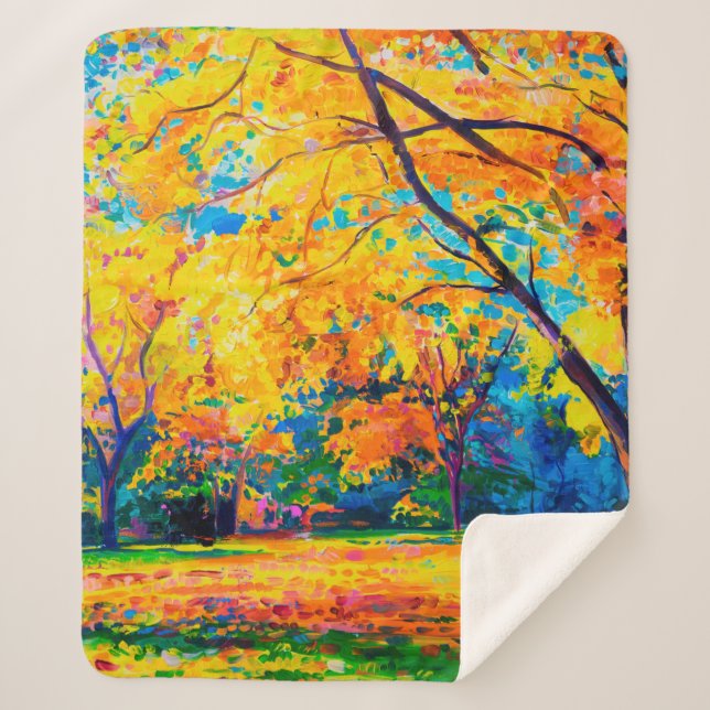  oil painting on canvas. Yellow trees. Modern art. Sherpa Blanket (Front)