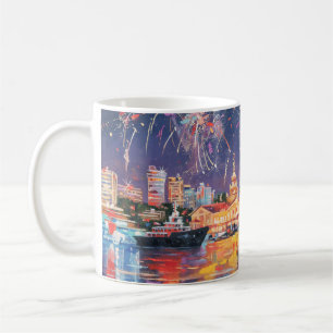 Oil painting on the canvas of the seaport of Sochi Coffee Mug