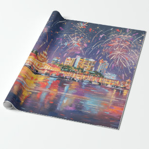 Oil painting on the canvas of the seaport of Sochi Wrapping Paper