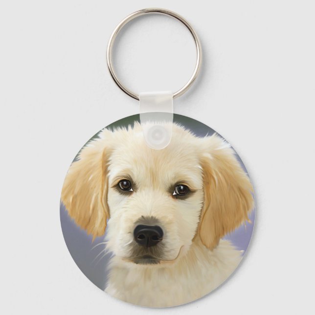 Oil Painting Portrait Of Labrador Retriever Puppy Key Ring (Front)