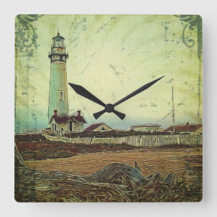 oil painting seashore nautical beach Lighthouse Square Wall Clock